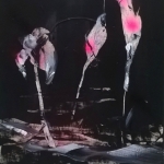 On the Shore, 2016, oil and spray on canvas, 41 x 33 cm