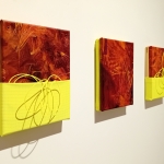 3rd Space: Traces, 2025, acrylic, ink, fabrics, plastic, nails, each 25 x 18 x 5 cm