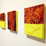 3rd Space: Traces, 2025, acrylic, ink, fabrics, plastic, nails, each 25 x 18 x 5 cm