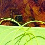 Detail of 3rd Space: Traces, 2025, acrylic, ink, fabrics, plastic, nails, 25 x 18 x 5 cm