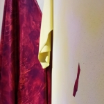 Painting Performing Painting, 2025, acrylic, ink, fabrics, nails, clay, plastic string, deep printing (running shoes - about 400 km)