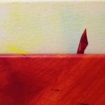 Painting Performing Painting, 2025, acrylic, ink, fabrics, nails, clay, plastic string, deep printing (running shoes - about 400 km)