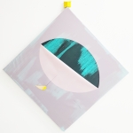 Happy tear, 2019, acrylic, wood and fabrics on canvas, 94 x 90 cm
