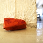 Small Super Activators, acrylic, wood, polyurethane, sizes vary, 2021 -> Series of small objects of bright colour placed in the space, activating the less obvious corners and locations.
