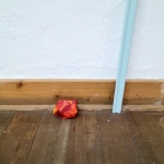 Small Super Activators, acrylic, wood, polyurethane, sizes vary, 2021 -> Series of small objects of bright colour placed in the space, activating the less obvious corners and locations.