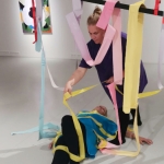 Virhemarginaali - Margin of Error, 2025. Performative acts with/in the installation. Collaborative work with Anna Hyrkkänen and Katri Mononen. Taidekeskus Mältinranta.